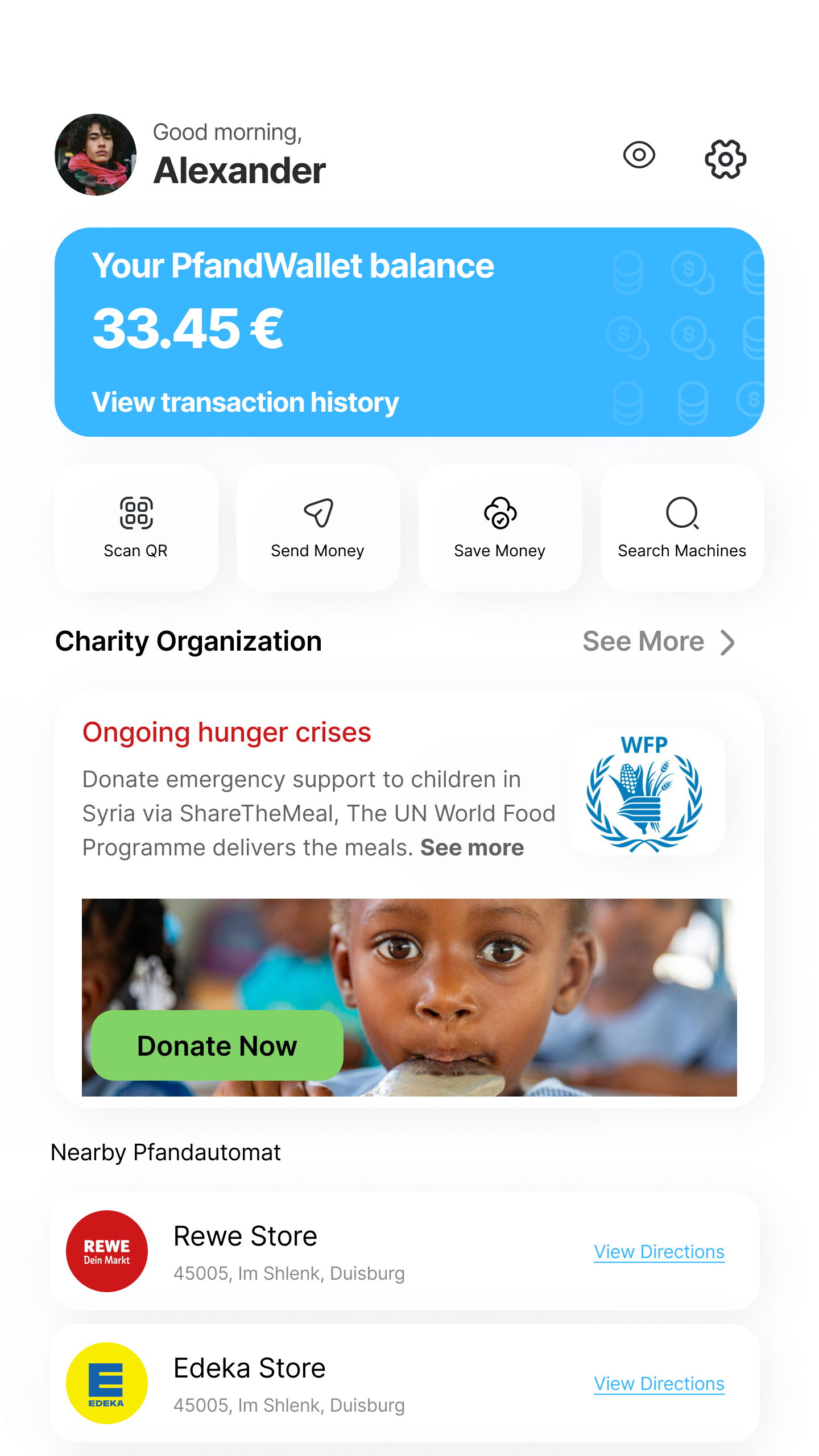 PfandBank first iteration home screen